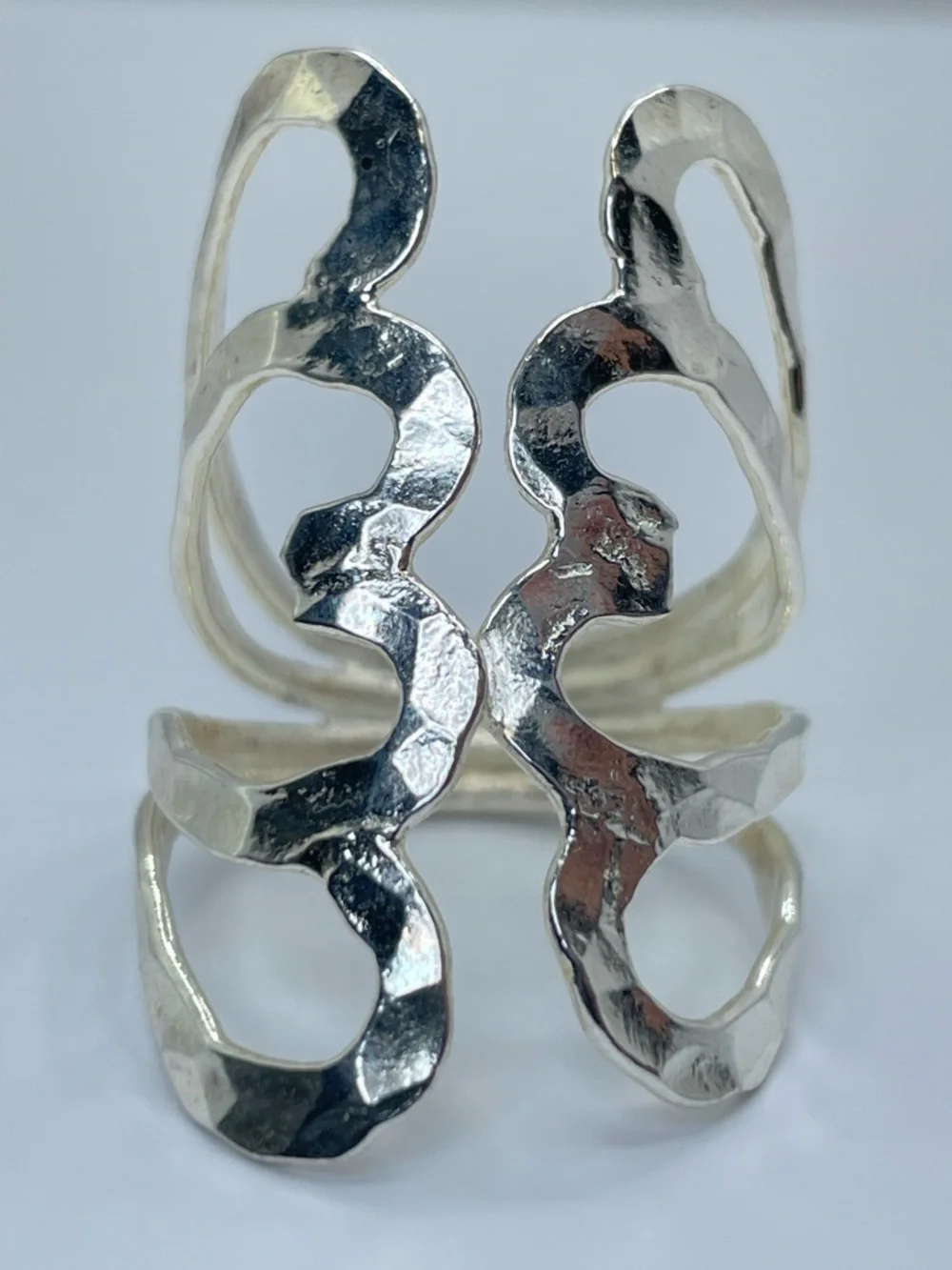 Vintage Taxco Silver Butterfly Wings Abstract Openwork Boho Statement Ring Sz 9
